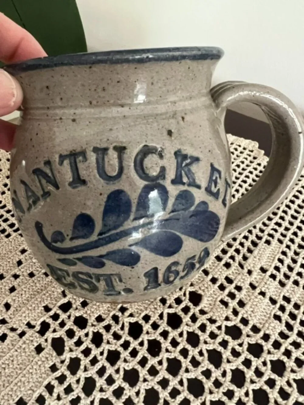 VTG Westerwald Hand Thrown Signed Stamped Pottery Mug- Nantucket MA